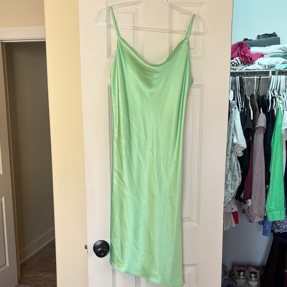 Light Green Slip Dress with Cowl Neck